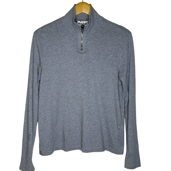 Acne Studios Long Sleeve Evias Half Zip Tee in Grey Melange Mens Size S - Picture 2 of 8
